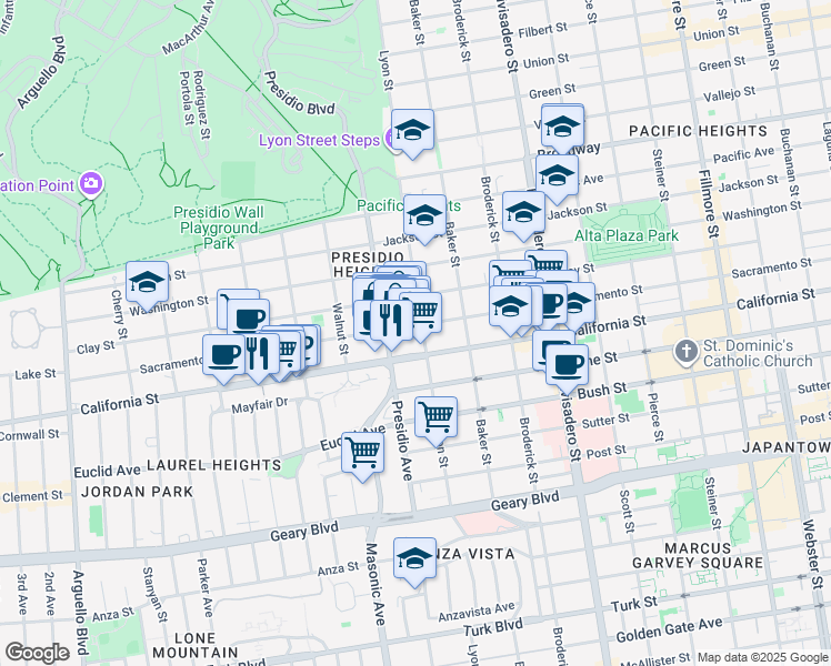 map of restaurants, bars, coffee shops, grocery stores, and more near in San Francisco