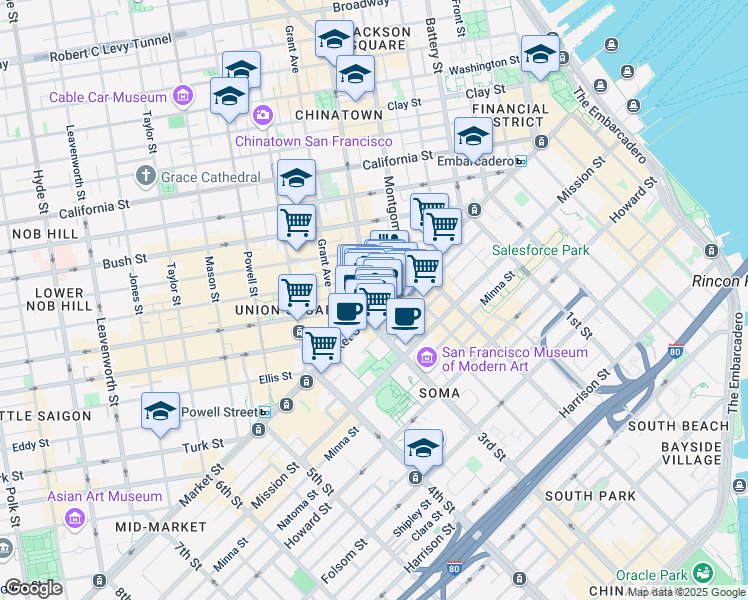 map of restaurants, bars, coffee shops, grocery stores, and more near in San Francisco