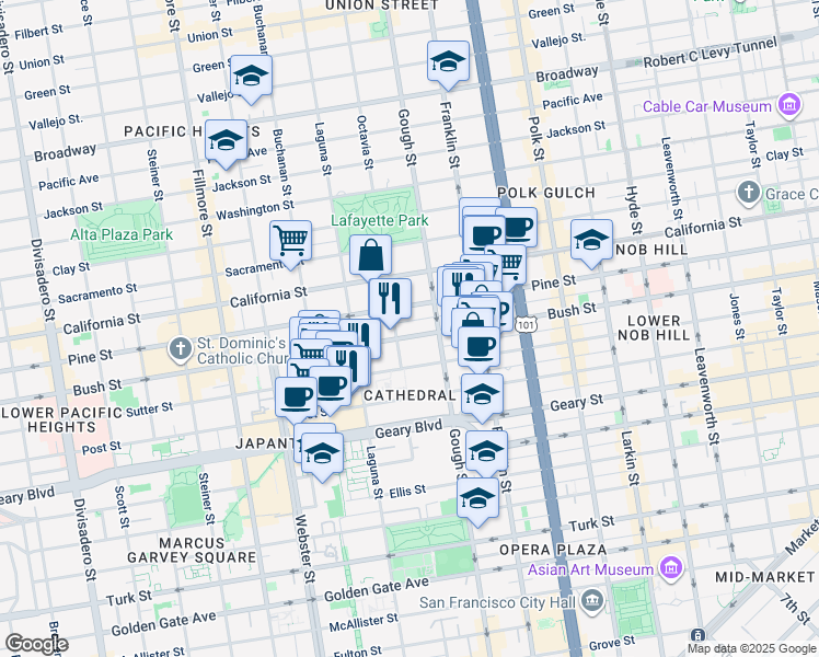 map of restaurants, bars, coffee shops, grocery stores, and more near in San Francisco