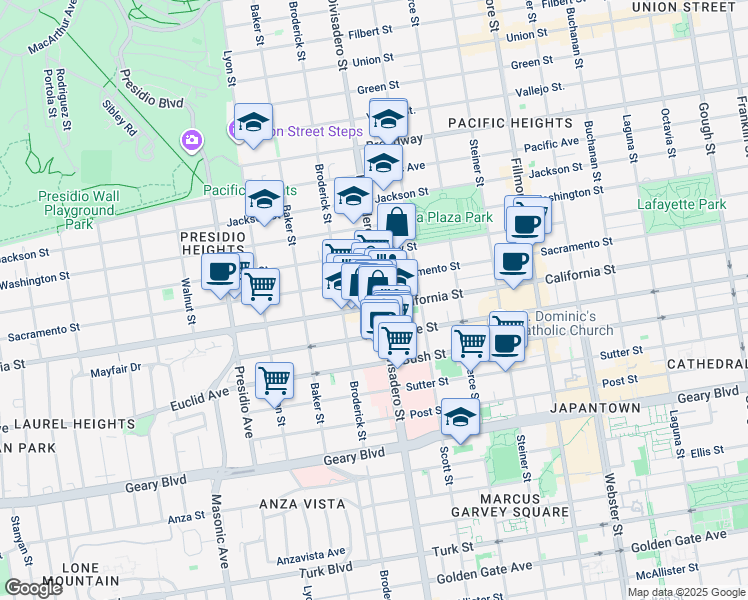 map of restaurants, bars, coffee shops, grocery stores, and more near in San Francisco