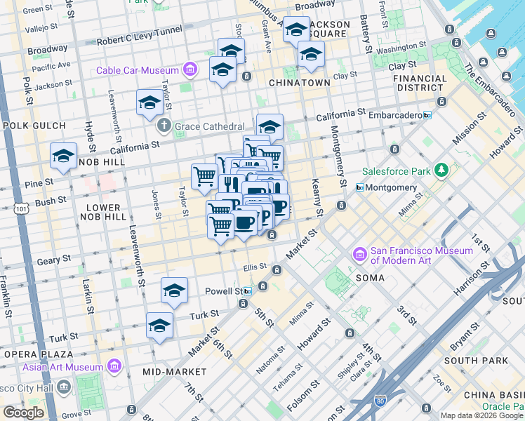 map of restaurants, bars, coffee shops, grocery stores, and more near  in San Francisco