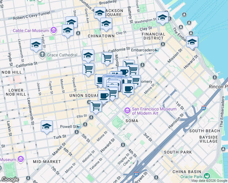 map of restaurants, bars, coffee shops, grocery stores, and more near in San Francisco