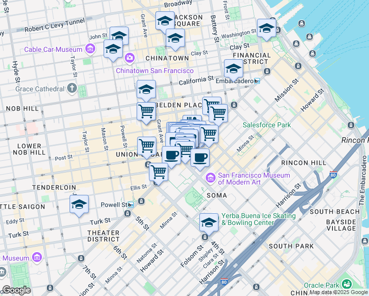 map of restaurants, bars, coffee shops, grocery stores, and more near in San Francisco