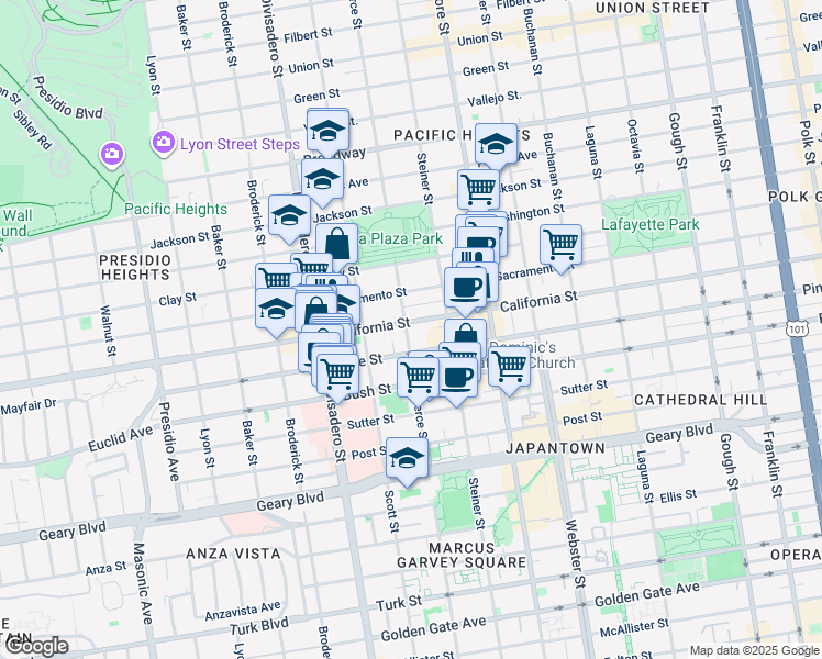 map of restaurants, bars, coffee shops, grocery stores, and more near in San Francisco