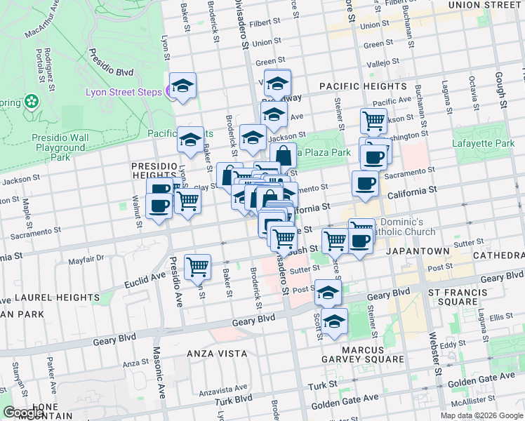 map of restaurants, bars, coffee shops, grocery stores, and more near in San Francisco