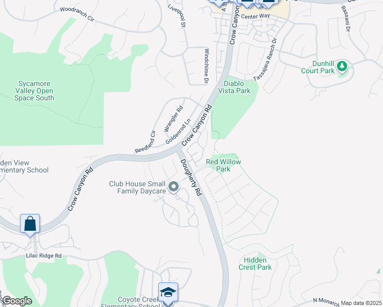 map of restaurants, bars, coffee shops, grocery stores, and more near 501 Weiner Way in San Ramon