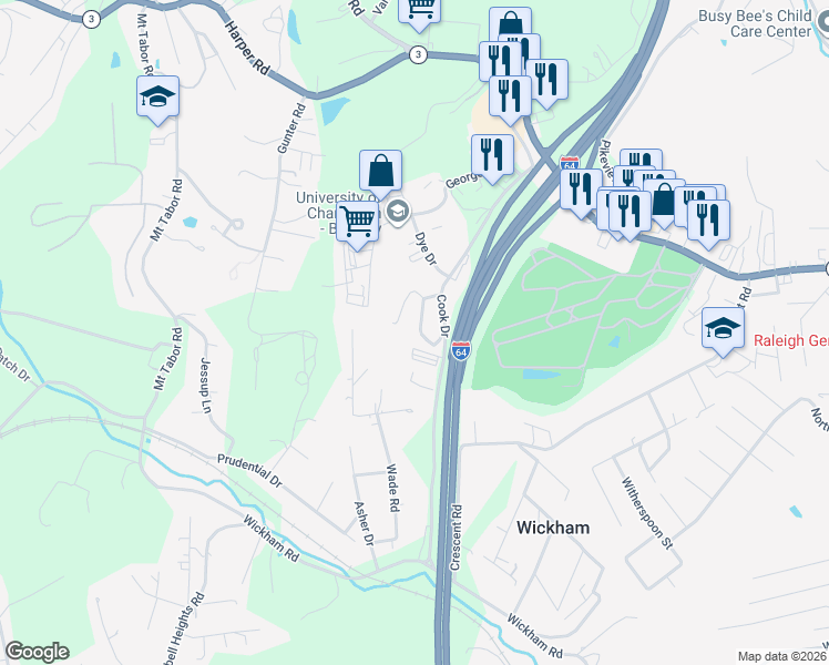 map of restaurants, bars, coffee shops, grocery stores, and more near 362 Harper Park Drive in Beckley