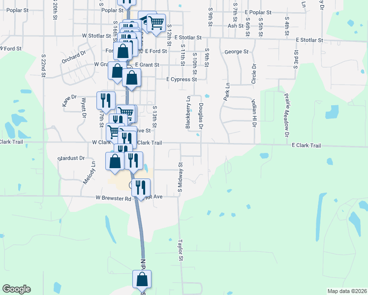 map of restaurants, bars, coffee shops, grocery stores, and more near 500 East Clark Trail in Herrin
