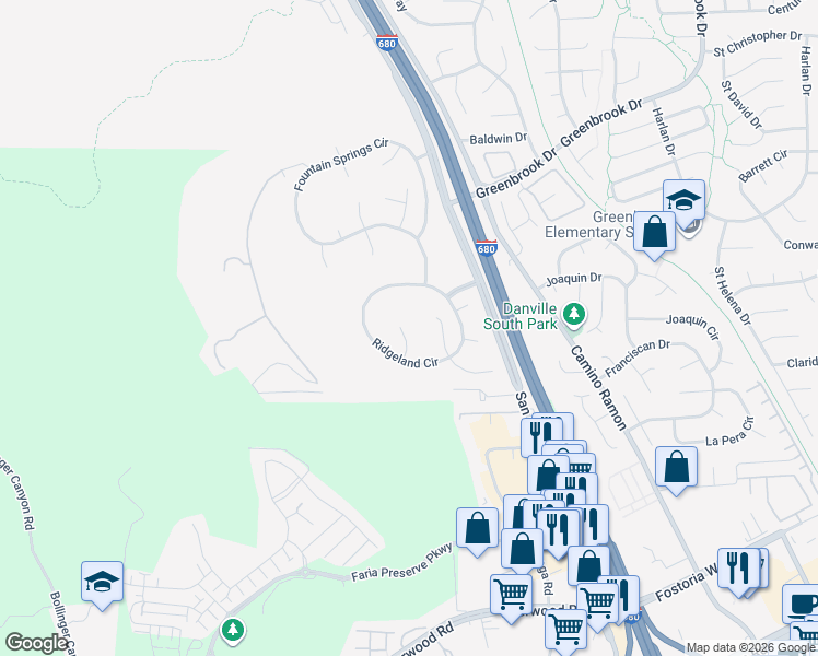 map of restaurants, bars, coffee shops, grocery stores, and more near 1823 Mockingbird Place in Danville