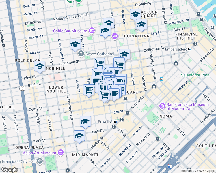 map of restaurants, bars, coffee shops, grocery stores, and more near in San Francisco