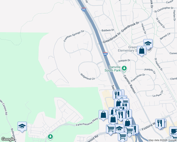 map of restaurants, bars, coffee shops, grocery stores, and more near 1823 Mockingbird Place in Danville