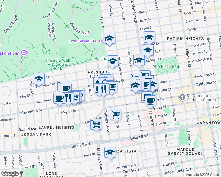 map of restaurants, bars, coffee shops, grocery stores, and more near in San Francisco