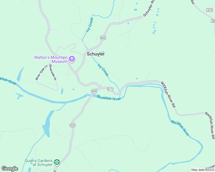 map of restaurants, bars, coffee shops, grocery stores, and more near 6080 Rockfish River Road in Schuyler