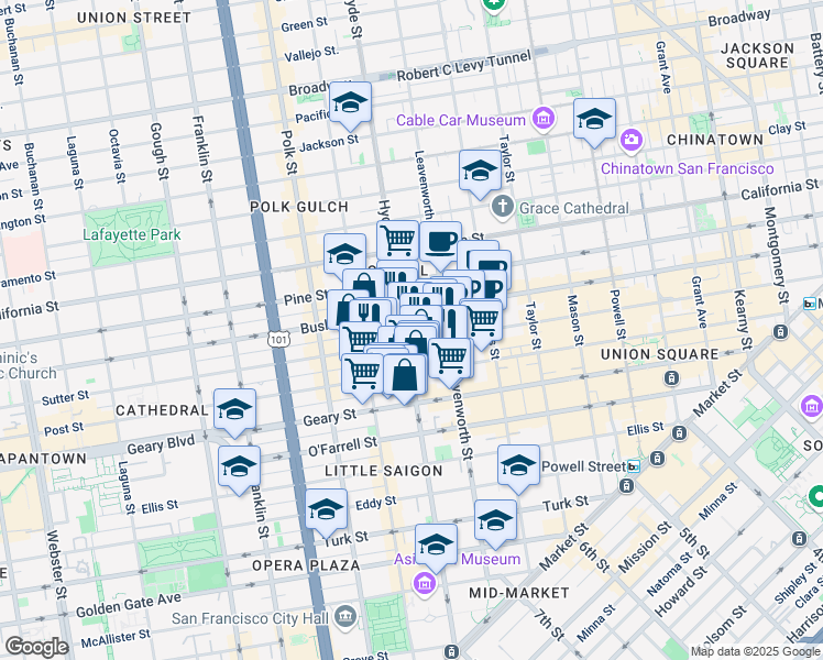 map of restaurants, bars, coffee shops, grocery stores, and more near in San Francisco