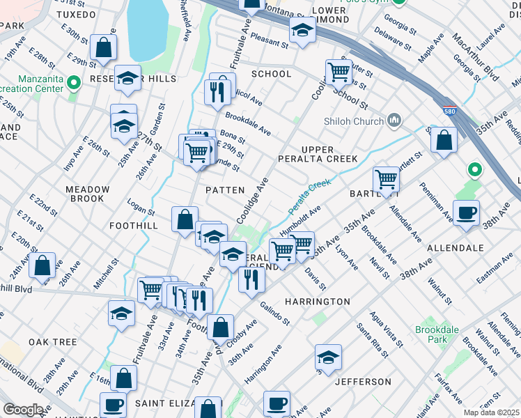 map of restaurants, bars, coffee shops, grocery stores, and more near 3320 Davis Street in Oakland