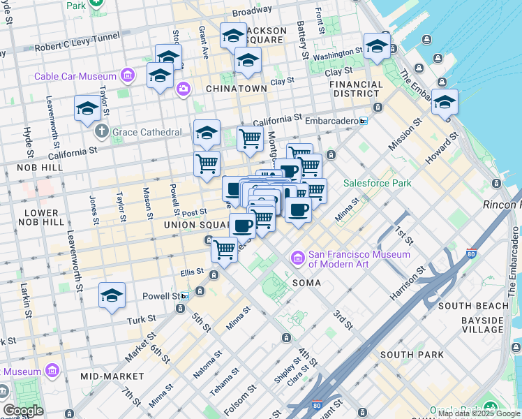 map of restaurants, bars, coffee shops, grocery stores, and more near in San Francisco