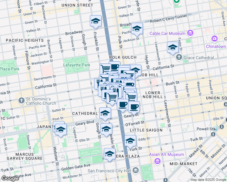 map of restaurants, bars, coffee shops, grocery stores, and more near 1306 Fern Street in San Francisco