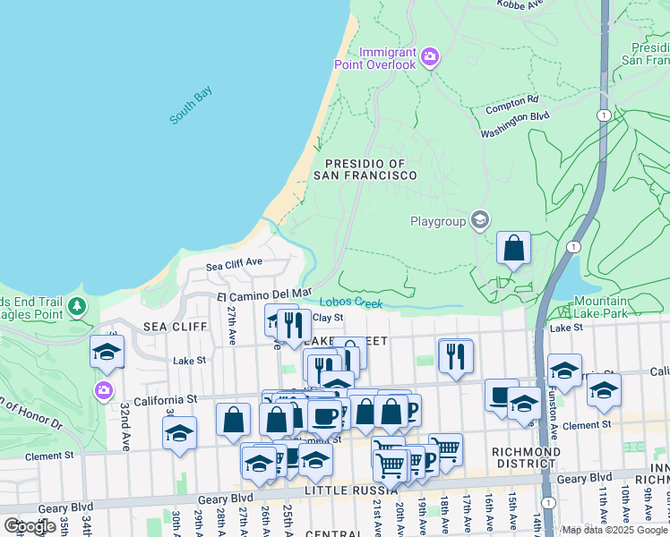 map of restaurants, bars, coffee shops, grocery stores, and more near in San Francisco