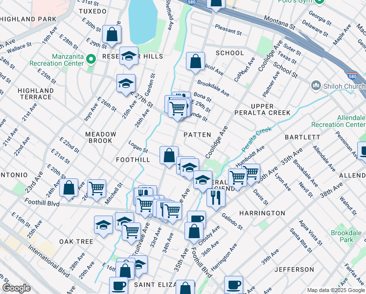map of restaurants, bars, coffee shops, grocery stores, and more near 3235 Hyde Street in Oakland