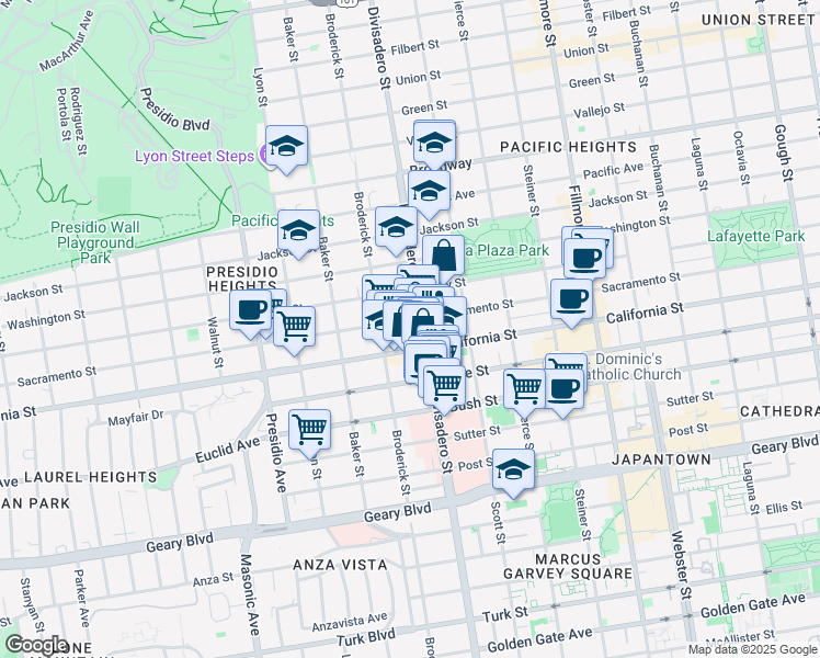 map of restaurants, bars, coffee shops, grocery stores, and more near in San Francisco