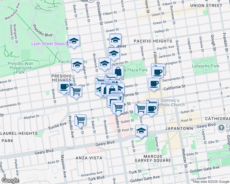 map of restaurants, bars, coffee shops, grocery stores, and more near in San Francisco