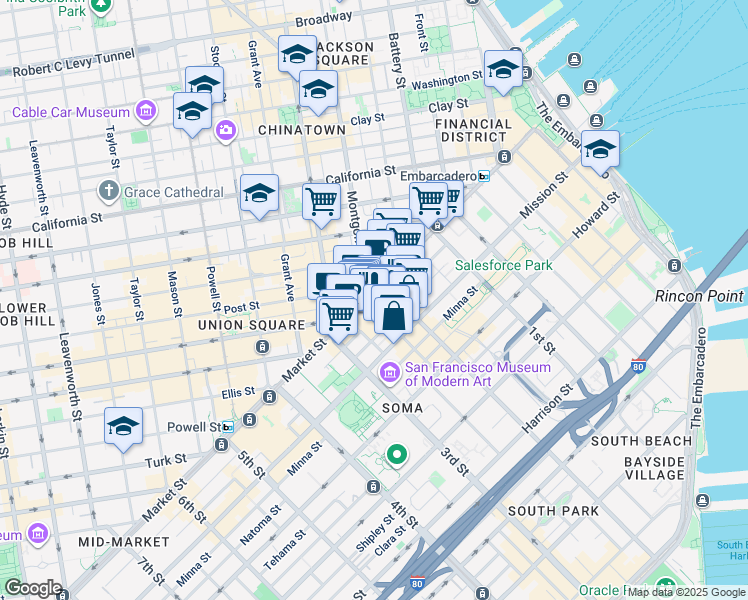map of restaurants, bars, coffee shops, grocery stores, and more near 105 Jessie Street in San Francisco