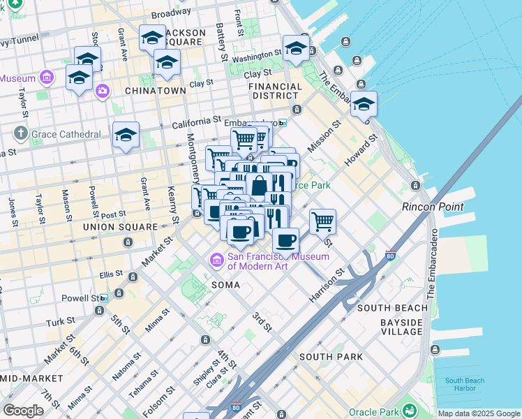map of restaurants, bars, coffee shops, grocery stores, and more near in San Francisco
