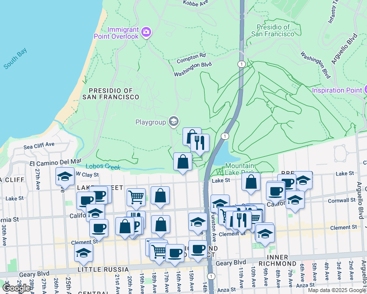 map of restaurants, bars, coffee shops, grocery stores, and more near 1801 Wedemeyer Street in San Francisco