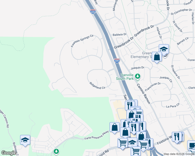 map of restaurants, bars, coffee shops, grocery stores, and more near 1819 Mockingbird Place in Danville
