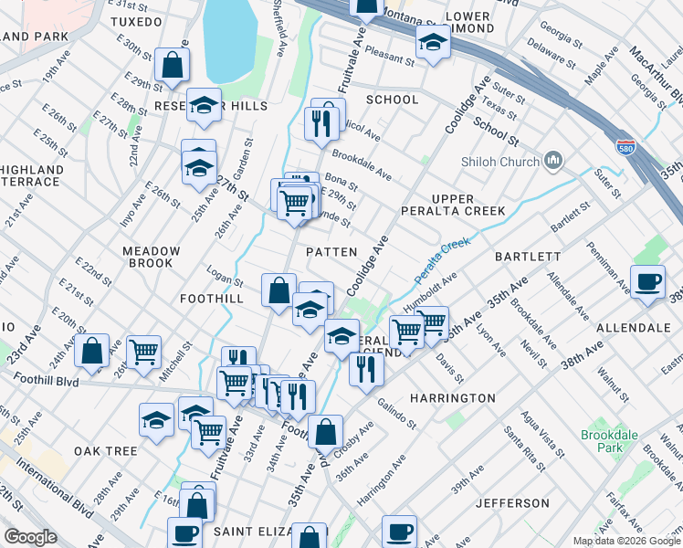 map of restaurants, bars, coffee shops, grocery stores, and more near 3241 Davis Street in Oakland