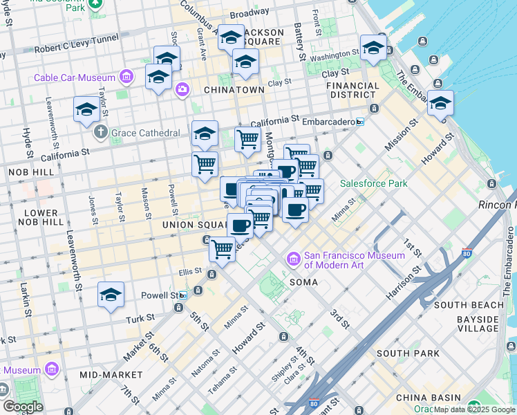 map of restaurants, bars, coffee shops, grocery stores, and more near in San Francisco