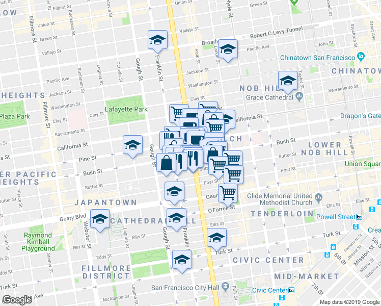 map of restaurants, bars, coffee shops, grocery stores, and more near 1306 Fern Street in San Francisco