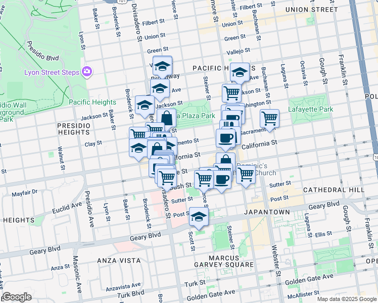 map of restaurants, bars, coffee shops, grocery stores, and more near in San Francisco