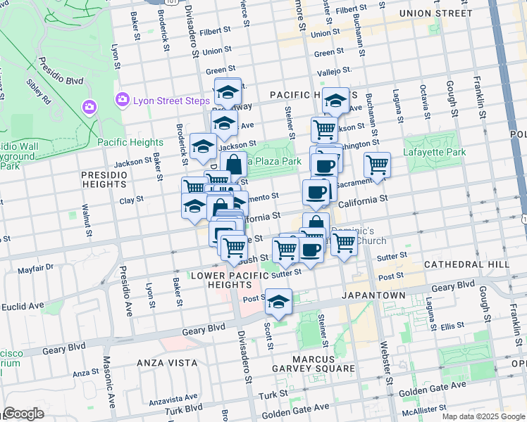 map of restaurants, bars, coffee shops, grocery stores, and more near in San Francisco