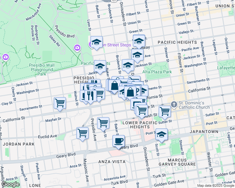 map of restaurants, bars, coffee shops, grocery stores, and more near in San Francisco