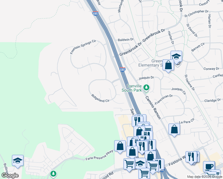 map of restaurants, bars, coffee shops, grocery stores, and more near 1825 North Forest Hill Place in Danville