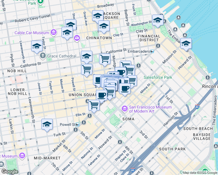 map of restaurants, bars, coffee shops, grocery stores, and more near in San Francisco
