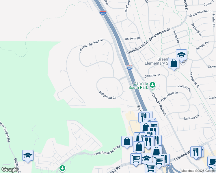 map of restaurants, bars, coffee shops, grocery stores, and more near 1819 Mockingbird Place in Danville