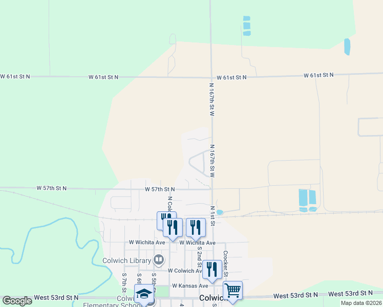 map of restaurants, bars, coffee shops, grocery stores, and more near 612 Union Park Circle in Colwich