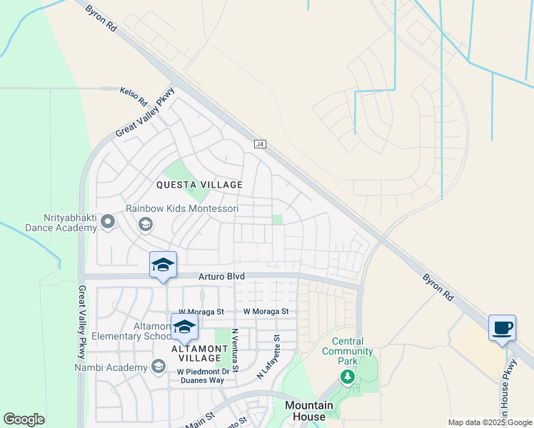 map of restaurants, bars, coffee shops, grocery stores, and more near 307 West Tuscan Lane in Mountain House