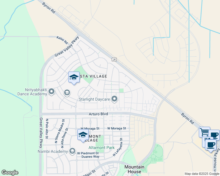 map of restaurants, bars, coffee shops, grocery stores, and more near 357 West Tuscan Lane in Mountain House