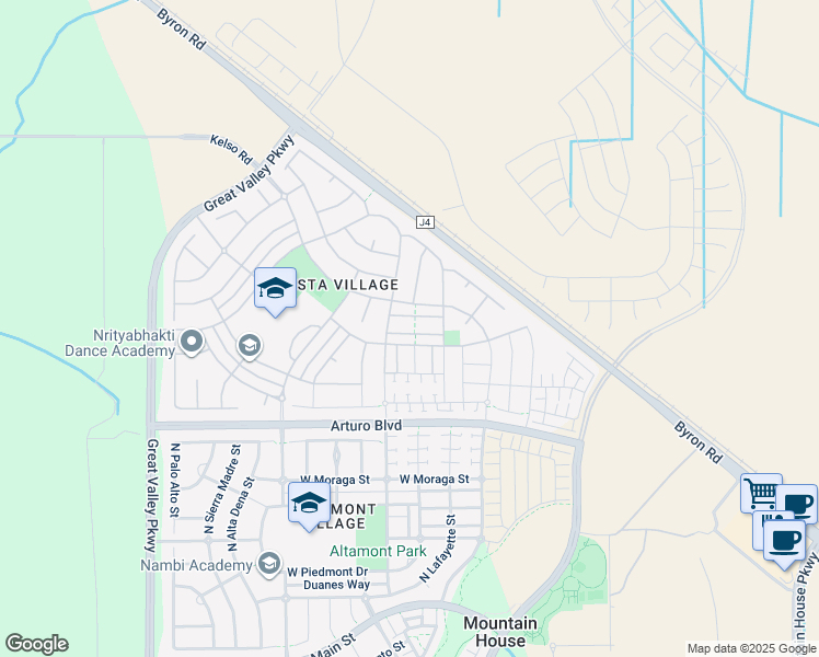 map of restaurants, bars, coffee shops, grocery stores, and more near 357 West Tuscan Lane in Mountain House