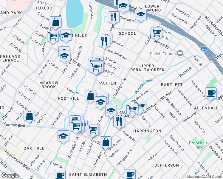 map of restaurants, bars, coffee shops, grocery stores, and more near 3241 Davis Street in Oakland