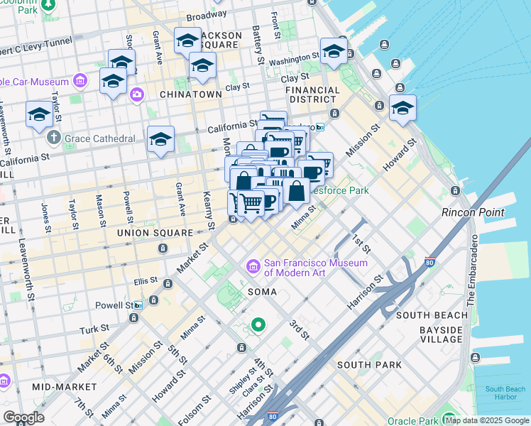 map of restaurants, bars, coffee shops, grocery stores, and more near in San Francisco
