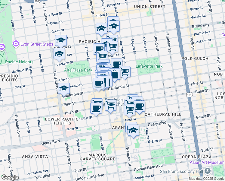map of restaurants, bars, coffee shops, grocery stores, and more near in San Francisco