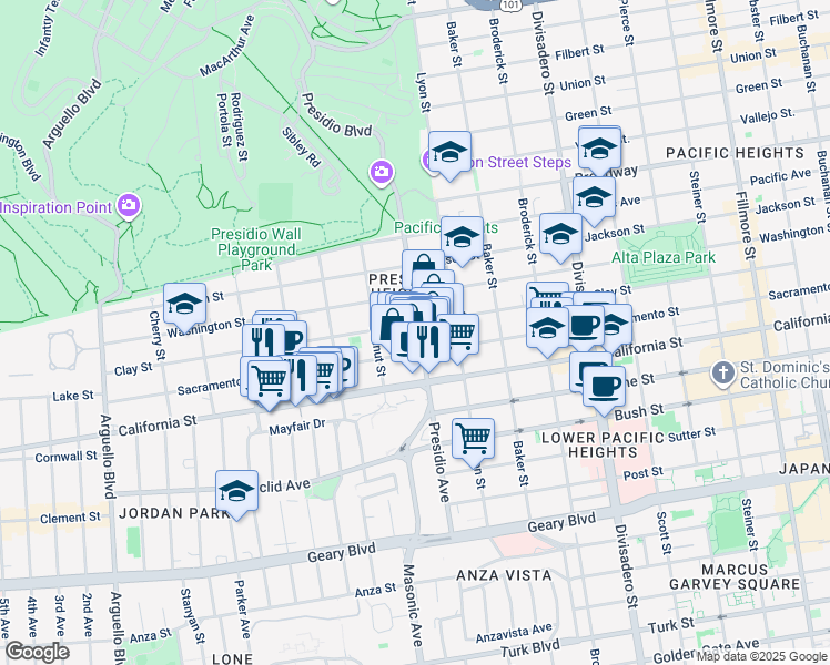 map of restaurants, bars, coffee shops, grocery stores, and more near in San Francisco