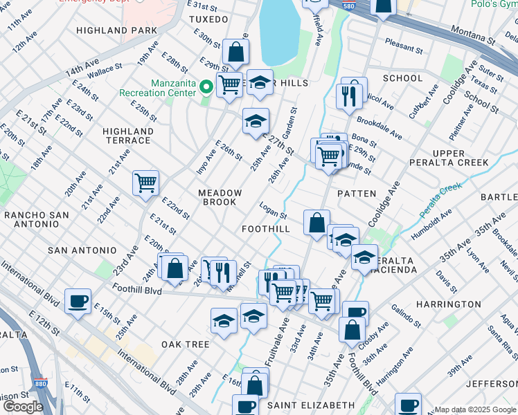 map of restaurants, bars, coffee shops, grocery stores, and more near 2464A 26th Avenue in Oakland