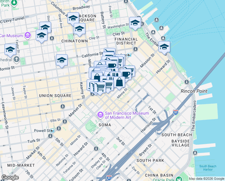 map of restaurants, bars, coffee shops, grocery stores, and more near in San Francisco
