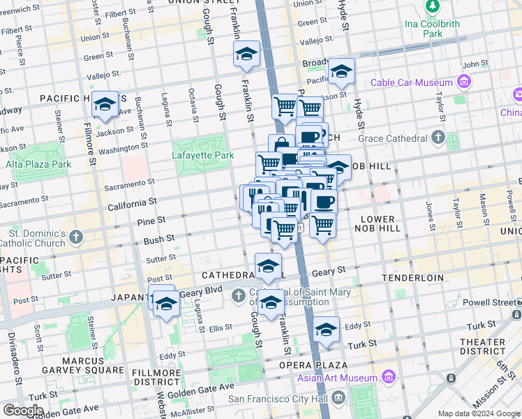 map of restaurants, bars, coffee shops, grocery stores, and more near in San Francisco