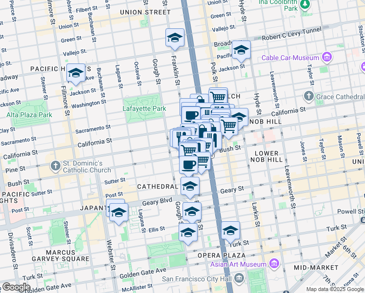 map of restaurants, bars, coffee shops, grocery stores, and more near in San Francisco